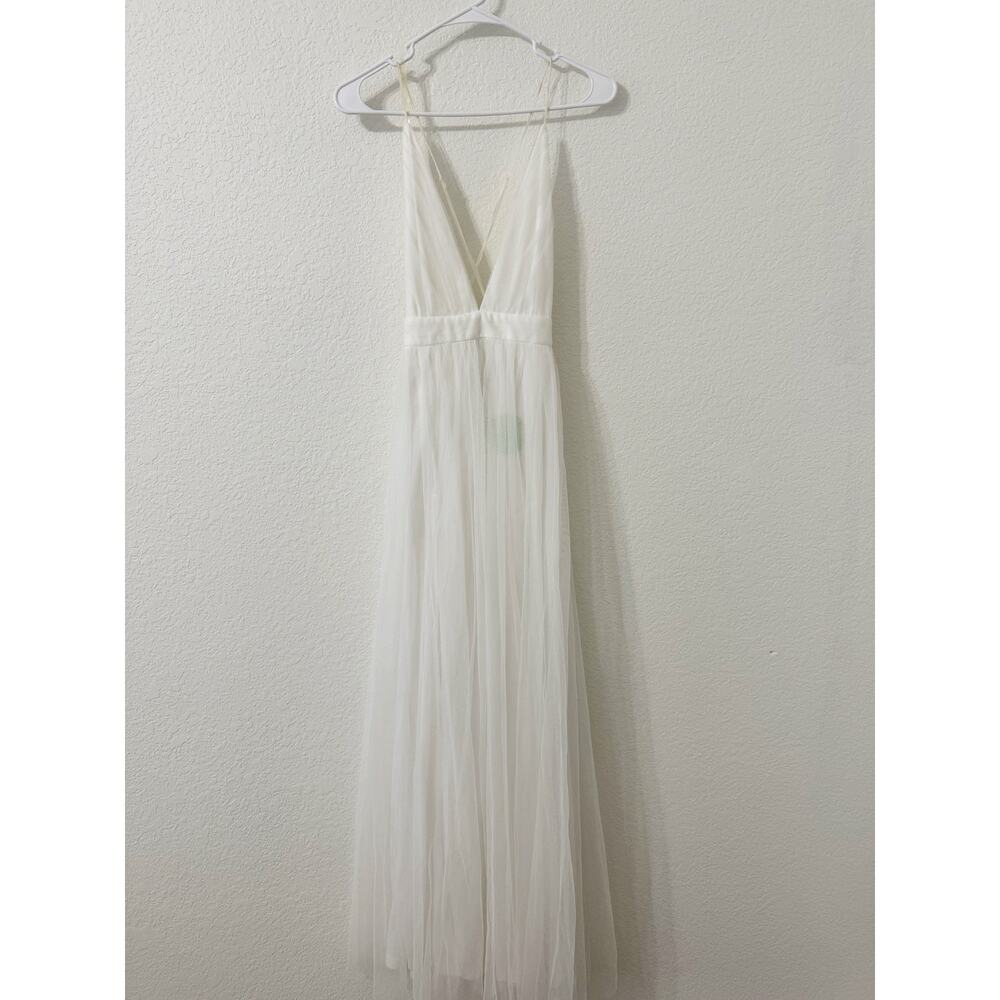 Windsor White Tulle Plunge Maxi Dress Open Back Formal Prom Bridal NWT Small - Picture 2 of 5